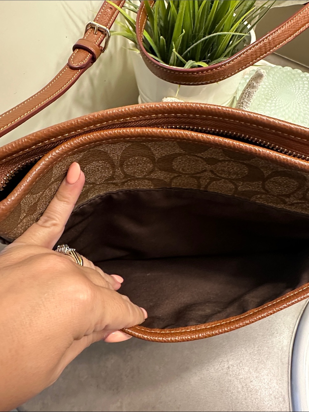 Coach Brown Signature Crossbody Bag with Leather Trim - Picture 2 of 4